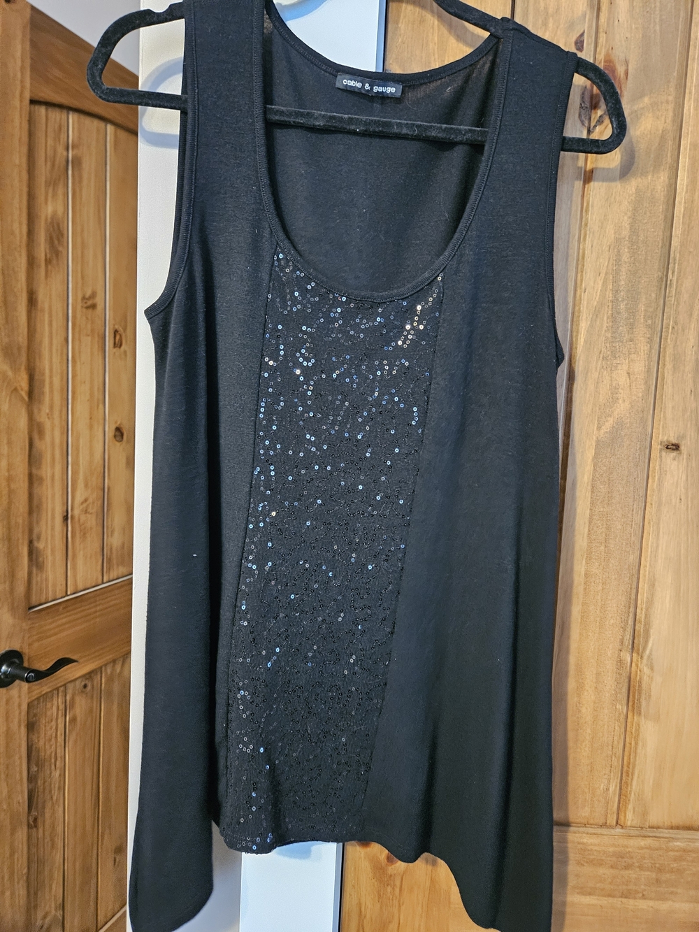 Cable & Gauge Black Sequin-Trim Sleeveless Tank